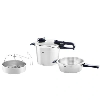 Fissler Vitavit Premium Pressure Cooker And Skillet Set, 4.8 Quart & 2.6 Quart In Silver