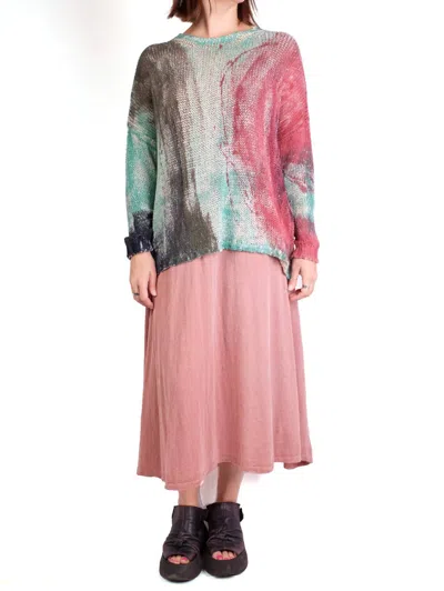 Fissore Cashmere Silk Knit Crewneck Sweater In Teal/rust In Multi