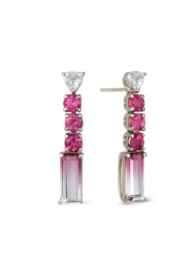 Fiszman Jewel 18k White Gold Bicolor Rubellite Drop Earrings In Pink