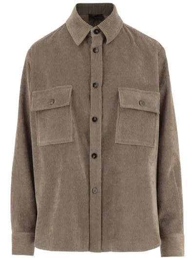 Fit Beige Flap-pocket Ribbed Stretch-nylon Shirt In Brown