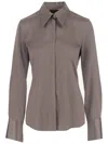 Fit Beige Stretch Silk Shirt With Pointed Collar