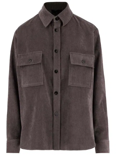 Fit Brown Flap-pocket Ribbed Stretch-nylon Shirt In Multi