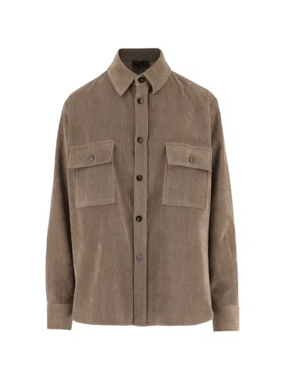 Fit Corduroy Flap-pocket Shirt In Brown