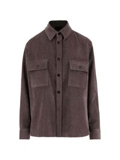 Fit Corduroy-effect Flap-pocket Shirt In Brown