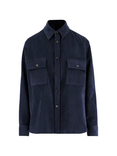 Fit Blue Boxy Corduroy Flap Shirt In Transparent