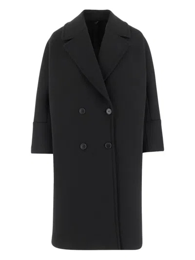 Fit Double-breasted Coat In Black