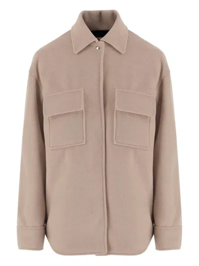 Fit Double-pocket Single-breasted Wool Coat In Neutral