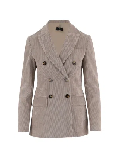 Fit Beige Corduroy Double-breasted Jacket In Gray