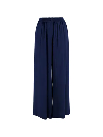 Fit Elasticated-waist Wide-leg Trousers In Blue