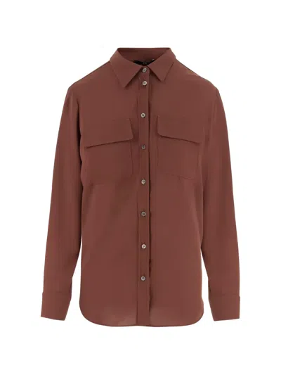 Fit Flap-pockets Buttoned Shirt In Brown