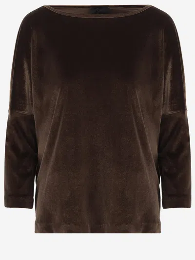 Fit F.it Long Sleeved Stretch Velvet Sweater In Brown