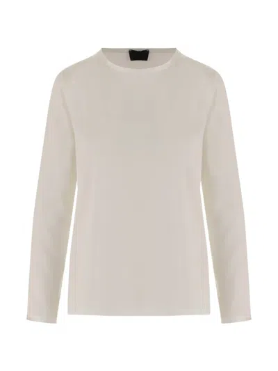 Fit Stretch Silk Sweater With Crew Neck And Long Sleeves In White