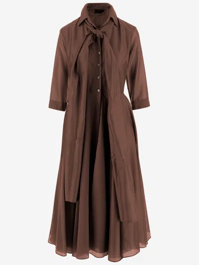 Fit F.it Lyocell Blend Dress With Knotted Collar In Brown