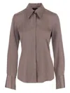 Fit F.it Beige Stretch Silk Shirt With Pointed Collar In Brown