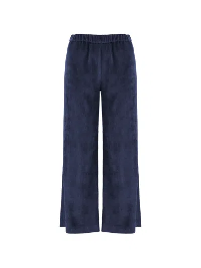 Fit Ribbed-knit Trousers In Blue