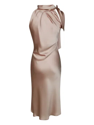 Fit Satin Midi Dress In Neutral