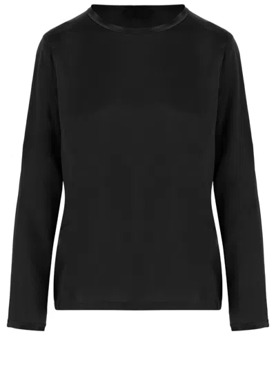 Fit Stretch Silk Sweater With Crew Neck And Long Sleeves In Black