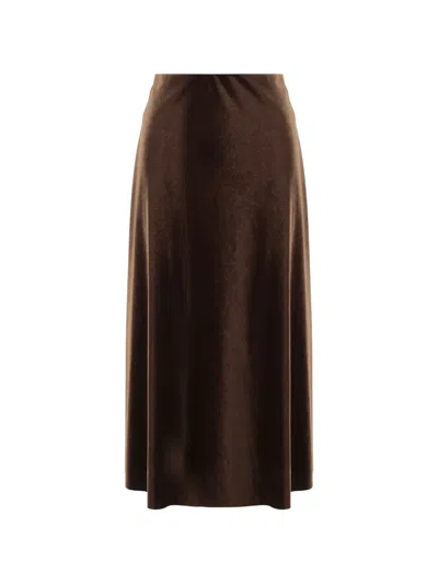 Fit Velvet-effect High-waisted Midi Skirt In Brown