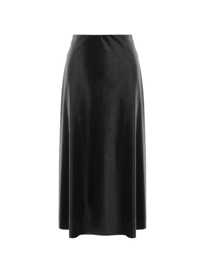 Fit Velvet-effect High-waisted Midi Skirt In Black