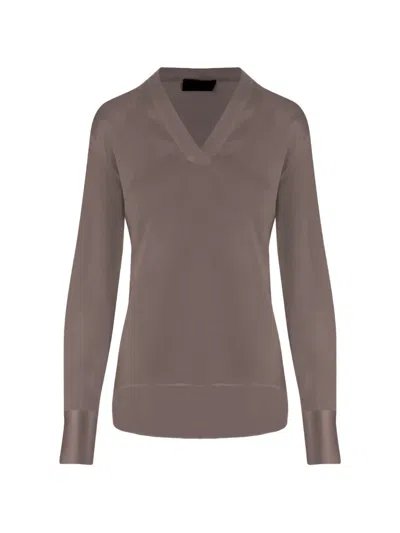 Fit Stretch Silk V-neck Shirt With Flowing Silhouette And Buttoned Cuffs In Multi