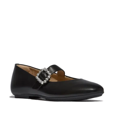 FITFLOP FITFLOP DELICATO CRYSTAL-BUCKLE LEATHER MARY JANES