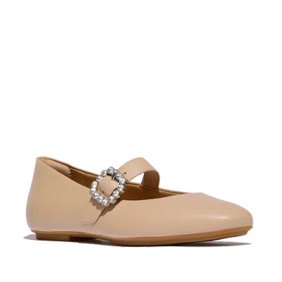 Fitflop Delicato Crystal-buckle Leather Mary Janes In Neutral