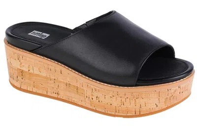 Fitflop Eloise Ft5-001 Slides Sandals Women's Black Leather Cork Wrap Wedge