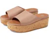 Fitflop Eloise Ft5-137 Slides Sandals Women's Beige Leather Cork Wrap Wedge In Brown