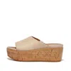 Fitflop Eloise Ft5-a20 Slides Sandals Women Stone Beige Leather Cork Wrap Wedge
