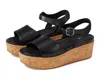 Fitflop Eloise Ft6-001 Wedge Sandals Women's Black Leather Cork-wrap Back-strap