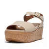 Fitflop Eloise Ft6-a20 Wedge Sandals Womens Stone Beige Leather Cork-wrap Casual In Pattern