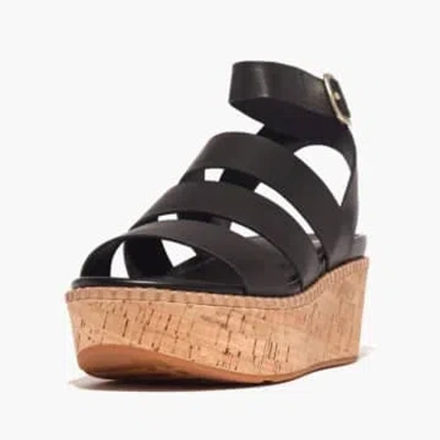 Fitflop Eloise Leather/cork Strappy Wedge Sandal Black