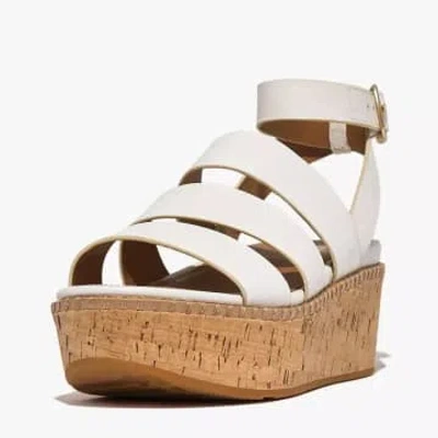 Fitflop Eloise Leather/cork Strappy Wedge Sandal Urban White
