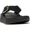 Fitflop F-mode Buckle Shimmerlux Platform Wedge Flip Flop In Black
