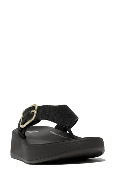 Fitflop F-mode Buckle Shimmerlux Platform Wedge Flip Flop In Black