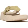 Fitflop F-mode Buckle Shimmerlux Platform Wedge Flip Flop In Platino
