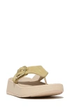 Fitflop F-mode Buckle Shimmerlux Platform Wedge Flip Flop In Platino