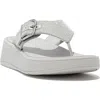 Fitflop F-mode Buckle Shimmerlux Platform Wedge Flip Flop In Silver
