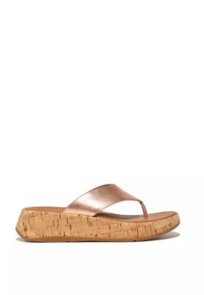 FITFLOP FITFLOP F-MODE FT7-323 SLIDE SANDALS WOMEN'S ROSE GOLD CORK FLATFORM TOE-POST
