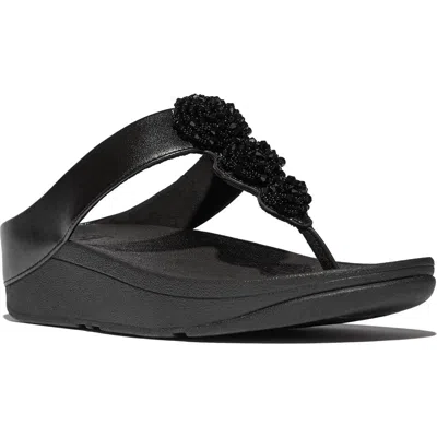 Fitflop Fino Beadie-button Metallic Toe-post Sandals In Black