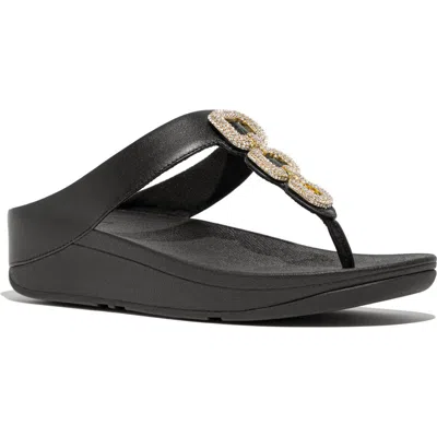 Fitflop Fino Crystal-chain Leather Toe-post Sandals In Black