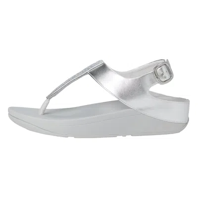 Fitflop Fino Crystal-mix T-strap Sandals Silver Jj3-011 Women's In White