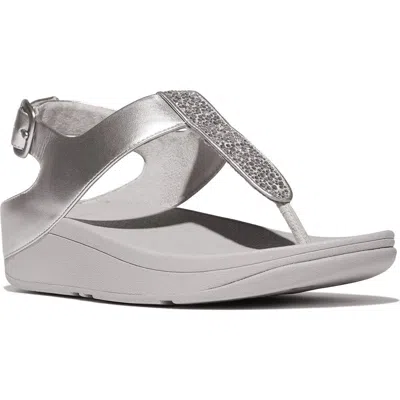 Fitflop Fino Crystal T-strap Sandal In Silver