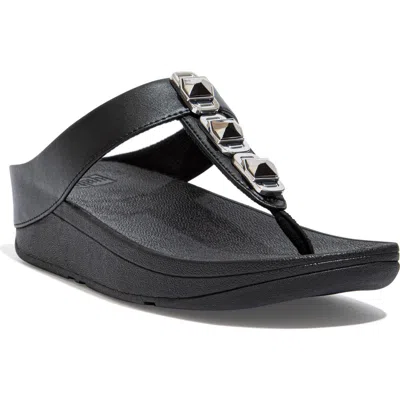 Fitflop Fino Crystal Wedge Flip Flop Sandal In Black