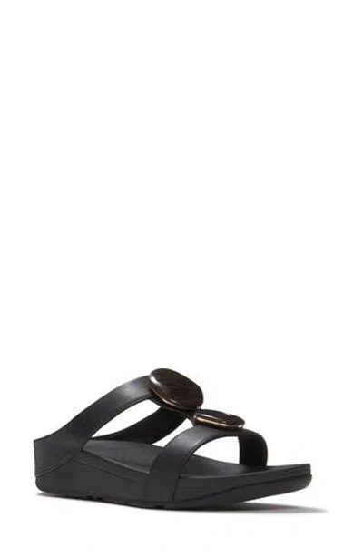 Fitflop Fino Marbled Stone H-bar Slide Sandal In Black