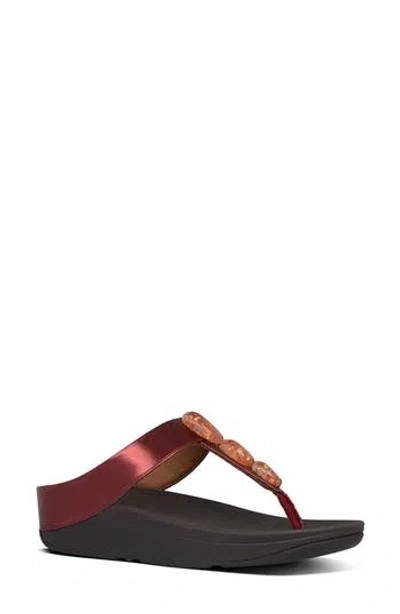 Fitflop Fino Metallic Stone Wedge Flip Flop In Red