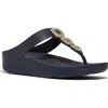 Fitflop Fino Crystal-chain Leather Toe-post Sandals In Midnight Navy