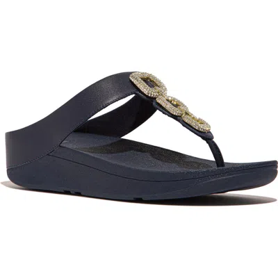 Fitflop Fino Crystal-chain Leather Toe-post Sandals In Black