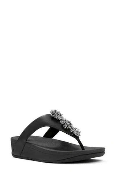 Fitflop Flowrise Embellished Wedge Flip Flop In Black