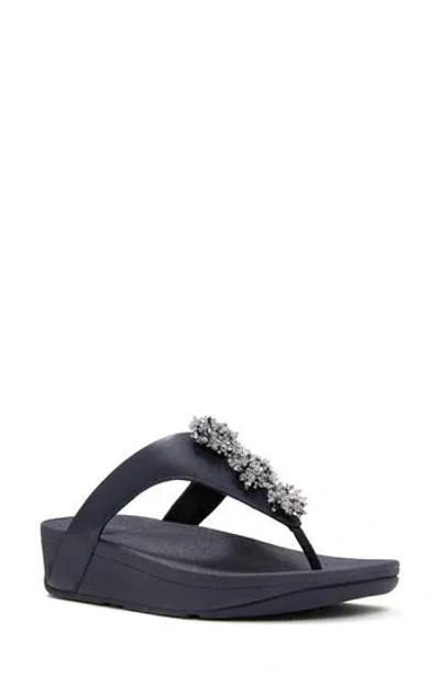 Fitflop Flowrise Embellished Wedge Flip Flop In Blue
